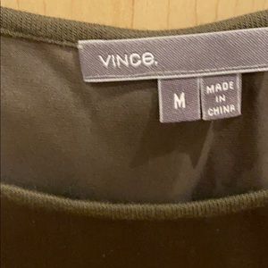 Vince. Satin Grey with Green Knit Sleeves Blouse
